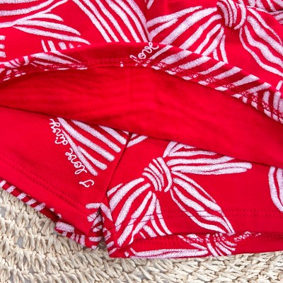  Conj. Casaco de Moletom Ursinha e Short Saia Laços - Areia e Vermelho